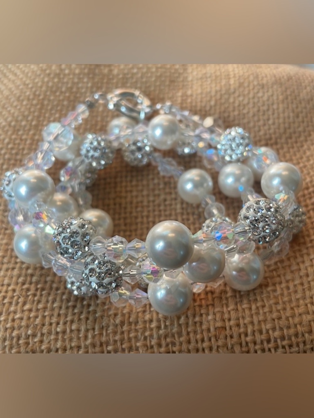 Glass pearl necklace disco balls & Crystal spacers luxury gorgeous New Wedding